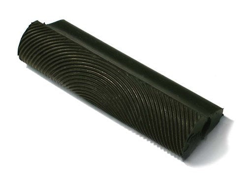 Rubber graining tool for creating realistic wood grain effects, 120 mm long with a patterned, curved edge.
