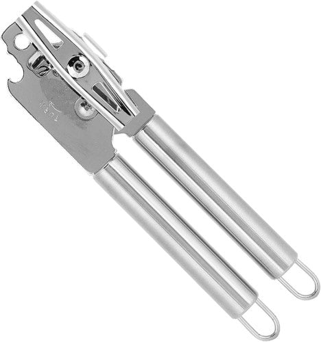 Heavy-duty can opener with ergonomic handle for effortless and secure can opening in the kitchen.