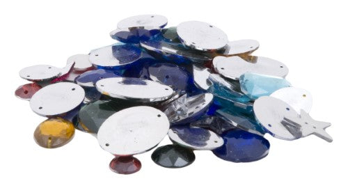 Vibrant assorted rhinestones in various shapes and sizes, perfect for DIY projects, adding sparkle to crafts and accessories.