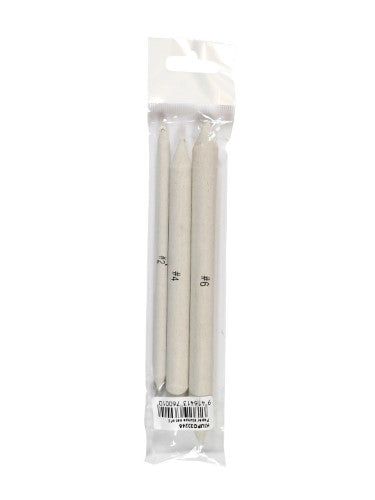 Set of 3 double-ended blending stumps made from soft gray paper felt for smooth artistic blending and fine detail work.