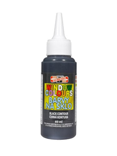 Kohinoor Glass Leading 60ml Black paint bottle, ideal for vibrant glass painting and craft projects on smooth surfaces.