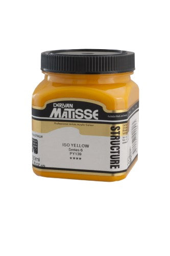 Matisse Structure Iso Yellow S6 acrylic paint in a 250ml tube, showcasing vibrant color, rich texture, and excellent lightfastness.
