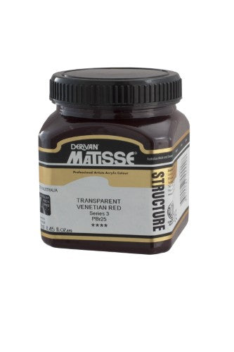 250ml tub of Matisse Structure Acrylic Paint in Trans Venetian Red S3, showcasing vibrant pigment for rich, textured artwork.