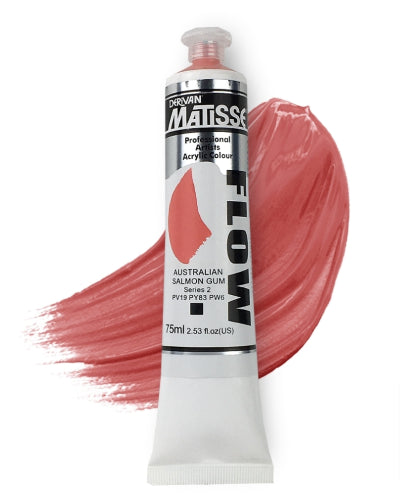 Vibrant 75ml Matisse Flow Acrylic Paint in Aust Salmon Gum S2, ideal for fluid brushstrokes and versatile artistic techniques.