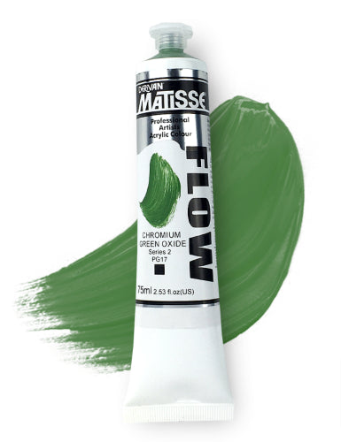 Matisse Flow Acrylic Paint 75ml in Ch Green Ox S2, perfect for smooth brushwork and airbrush application.