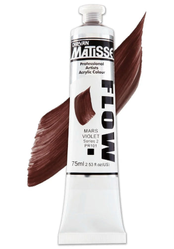 Matisse Flow Acrylic Paint in Mars Violet S2, 75ml, ideal for fluid brushstrokes and vibrant artwork with a low-sheen finish.