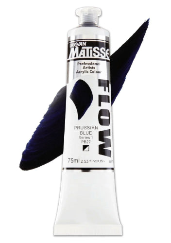 Matisse Flow 75ml Acrylic Paint in Prussian Blue, ideal for versatile brushwork and smooth, vibrant finishes.