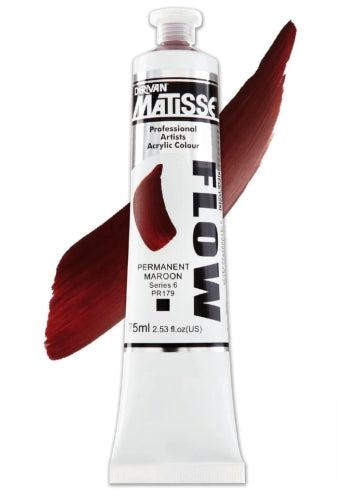 Acrylic paint tube in permanent maroon, designed for free-flowing brushstrokes and versatile artistic applications.