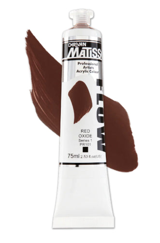 Matisse Flow 75ml Red Oxide acrylic paint, ideal for vibrant art with fine detail and smooth application.