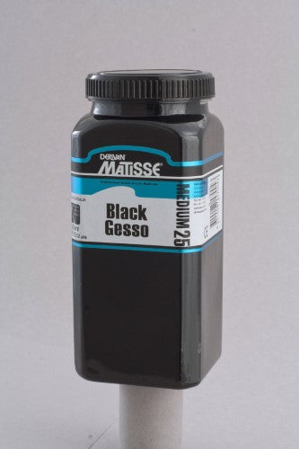 Matisse MM25 500ml Black Gesso pot for creating intense black surfaces, ideal for oil and acrylic painting on various materials.