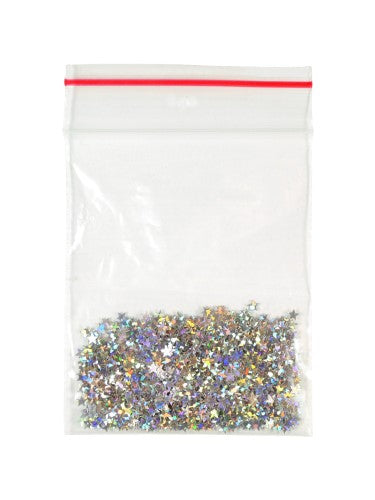 A variety of holographic glitter stars in different sizes, perfect for adding sparkle to crafts and decorations.