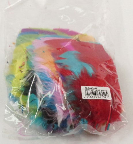 Vibrant assorted 4cm craft feathers in various colors, perfect for DIY projects, costumes, and home decor.