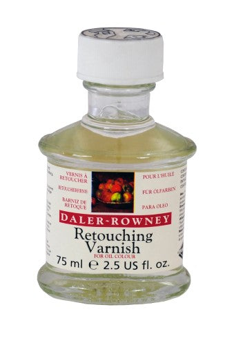 Rown 75ml Retouching Varnish revitalizes dull oil paints, ensuring vibrant colors and seamless blending for artists.
