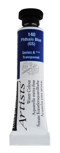 Daler-Rowney 5ml Phthalo Blue watercolour paint, featuring vibrant hue, rich transparency, and superior mixing ability for artists.