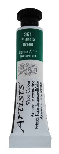 Daler-Rowney 5ml Phthalo Green watercolour paint tube, featuring vibrant color, lightfastness, and excellent mixing ability.