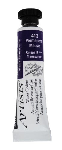5ml tube of Daler-Rowney Permanent Mauve watercolour paint, featuring rich color, lightfastness, and smooth blending for artists.