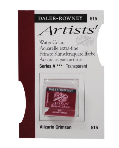Vibrant Alizarin Crimson watercolour half pan for smooth washes, blending, and exceptional lightfastness in artistic creations.
