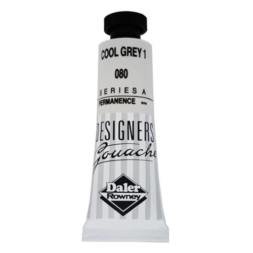Rowney Gouache 15ml in Cool Grey 1, ideal for artists, offers high opacity, smooth application, and excellent color blending.