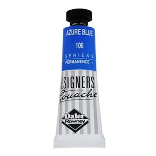 Rowney Gouache 15ml in Azure Blue, a vibrant, opaque paint ideal for graphic illustrations and fine art projects.