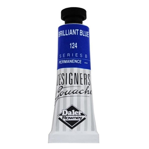 Rowney Gouache 15ml in Brilliant Blue, a vibrant artist-grade paint known for its opacity, rich color, and smooth application.