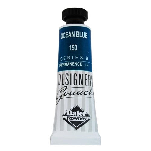 Rowney Gouache 15ml Ocean Blue: vibrant opaque paint ideal for artists, featuring excellent coverage and intermixability.