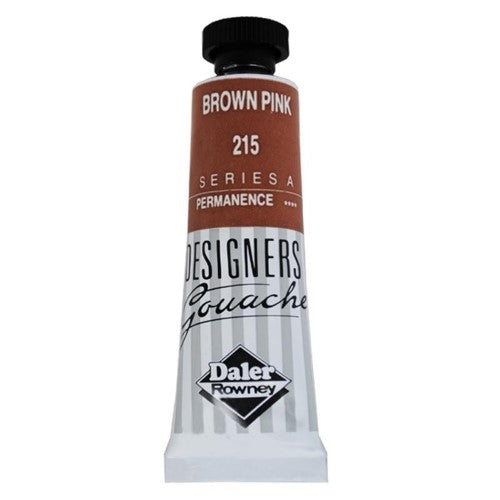 Close-up of Rowney Gouache 15ml in Brown Pink, showcasing its opaque texture and vibrant color for artists and designers.
