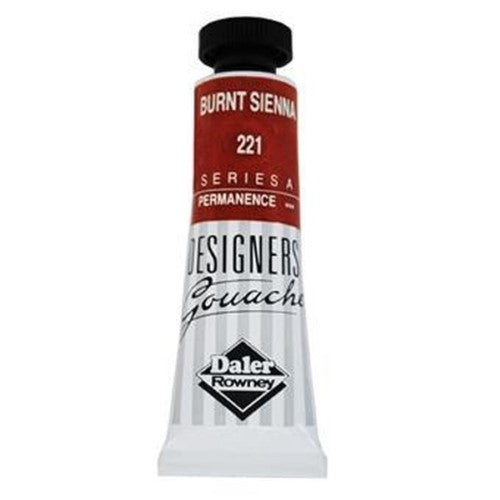 Rowney Gouache 15ml in Burnt Sienna, featuring brilliant opaque finish and vibrant color payoff for fine art and design.