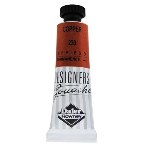 Rowney Gouache 15ml Copper, a premium opaque paint, features a rich metallic copper hue ideal for artists and designers.