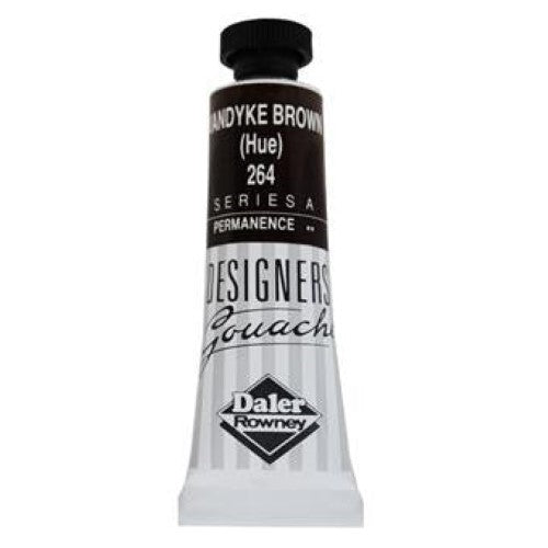 Rowney 15ml Vandyke Brown Hue gouache paint, featuring a rich, opaque color ideal for professional artists and designers.