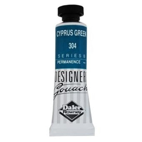 Rowney Gouache 15ml in Cyprus Green, a vibrant, opaque paint ideal for artists and designers, featuring excellent covering power.