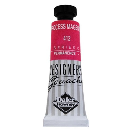Vibrant 15ml Process Magenta gouache paint designed for artists, offering excellent opacity and intermixable color options.