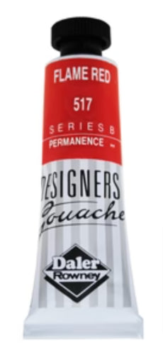 Rowney Gouache 15ml Flame Red, vibrant opaque paint perfect for illustrations, fine art, and blending colors effortlessly.