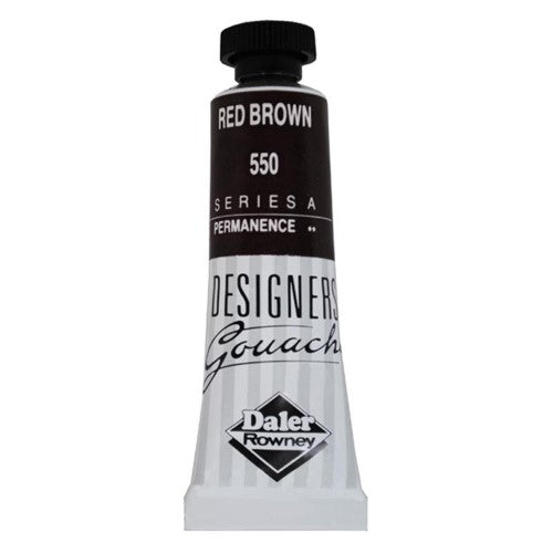 Premium 15ml Rowney Red Brown gouache paint, ideal for professional artists with vibrant color and excellent opacity.