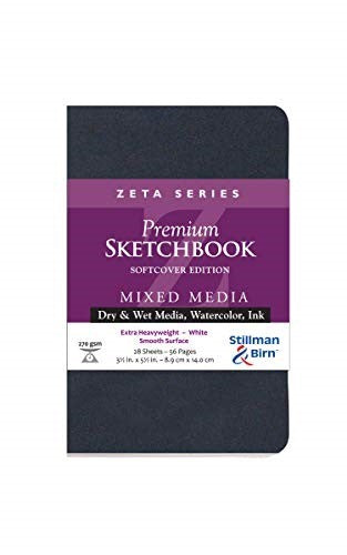 Zeta S/Cover 270gsm sketchbook, 3.5x5.5", ideal for various media, durable, compact, and perfect for artists on the go.
