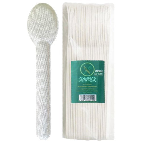 Eco-friendly SunPack Paper Spoons 25pk (10 Pack) ideal for sustainable dining, compostable and durable for all foods.