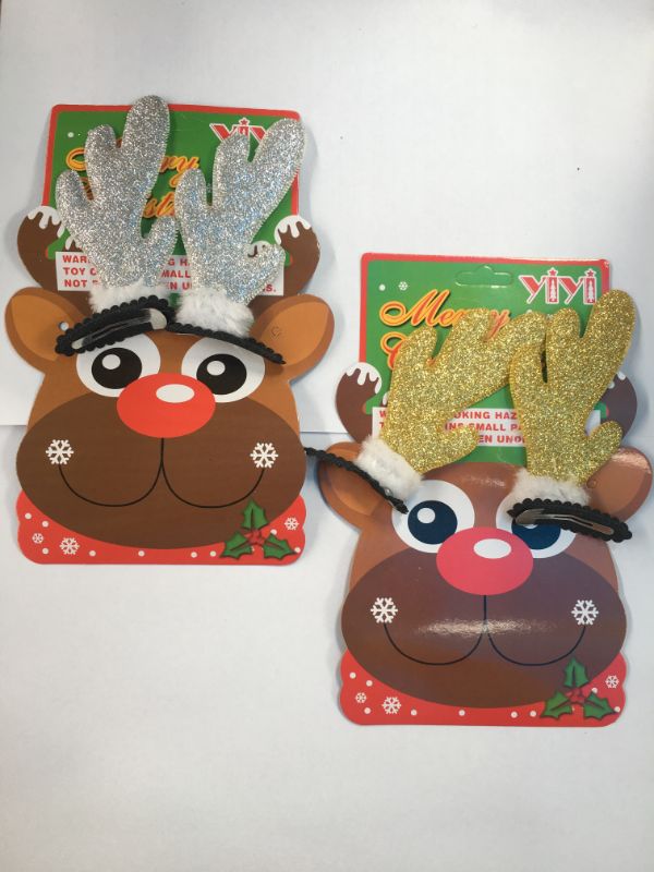 Reindeer horn hair clips in a playful 6-pack, perfect for festive celebrations and everyday holiday style.