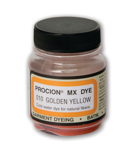 Vibrant PROCION MX Golden Yellow dye pack for cold water dyeing cotton and cellulose fibers, ideal for creative projects.