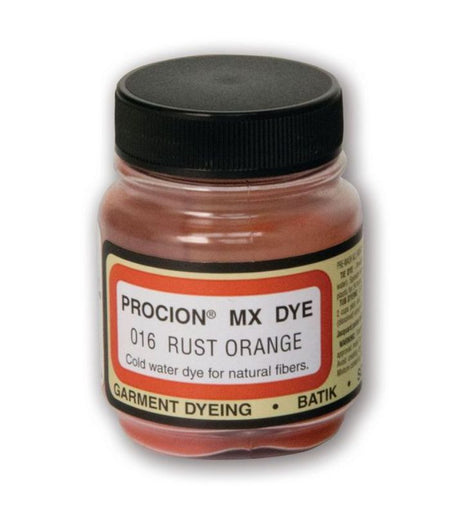 Vibrant Procion MX Rust Orange dye (18.71g) ideal for tie dye, immersion, batik, and more on various fabrics.