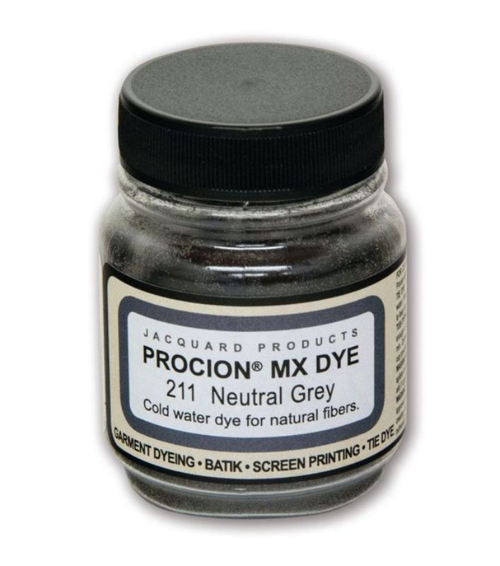 Procion MX Dye in Neutral Grey, a versatile cold water dye for vibrant fabric coloring and textile art projects.