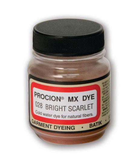 Vibrant Procion MX Dye in Bright Scarlet for versatile cold water dyeing techniques on plant-based fabrics.