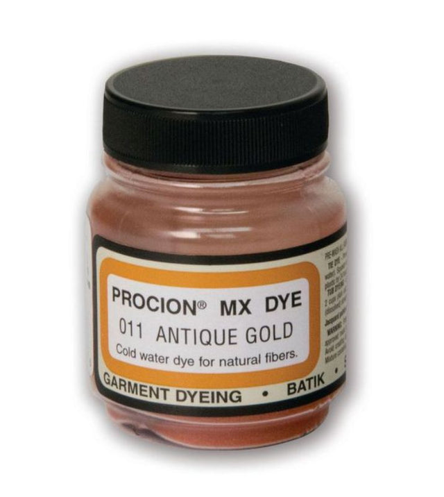 "PROCION MX Dye in Antique Gold 011, 18.71g, ideal for vibrant cold water dyeing on plant-based fabrics."