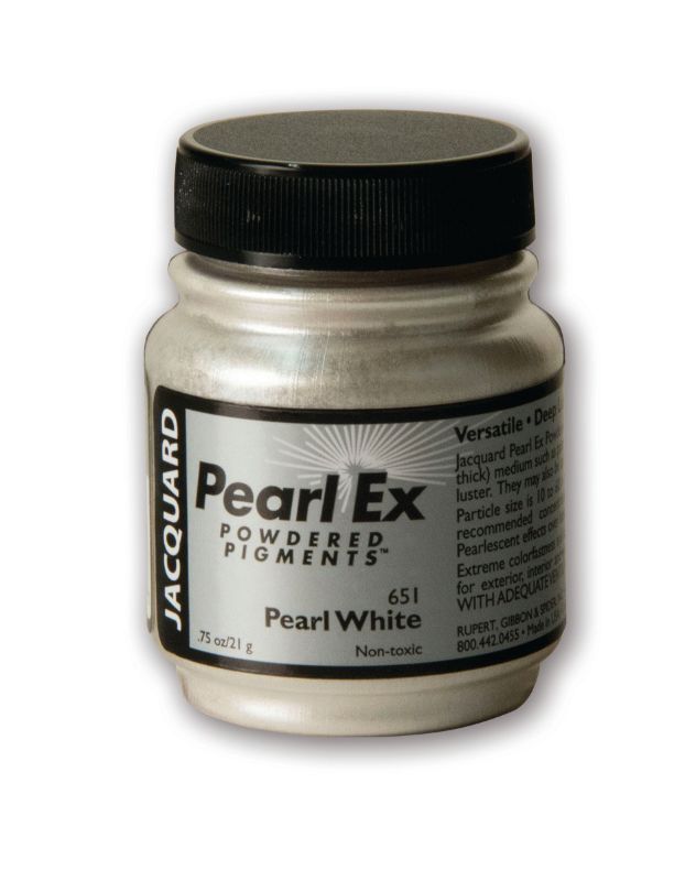Jacquard Pearl Ex Powdered Pigment in Pearl White, perfect for adding metallic and pearlescent effects to various art mediums.