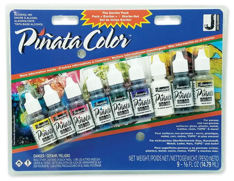 Vibrant Piñata Colour Exciter Pack 9 featuring nine 1/2 fl oz alcohol ink bottles in stunning colors for crafting and art projects.