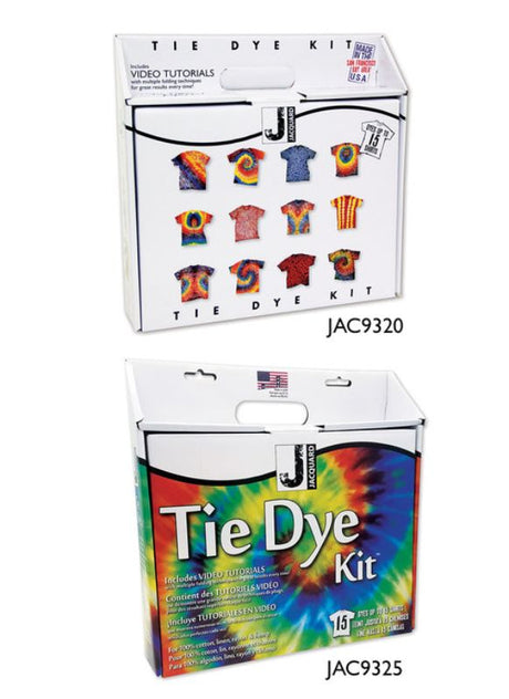 Bright and creative Jacquard Large Tie Dye Kit with dyes, gloves, and instructions for vibrant fabric designs.