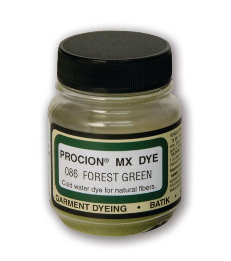 Vibrant Procione MX cold water dye in Forest Green for versatile textile projects, ideal for tie-dye and immersion dyeing techniques.