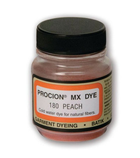 Procion MX Dye in Jacquard Peach, 18.71g, is a vibrant cold water dye perfect for tie dye, batik, and fabric arts projects.