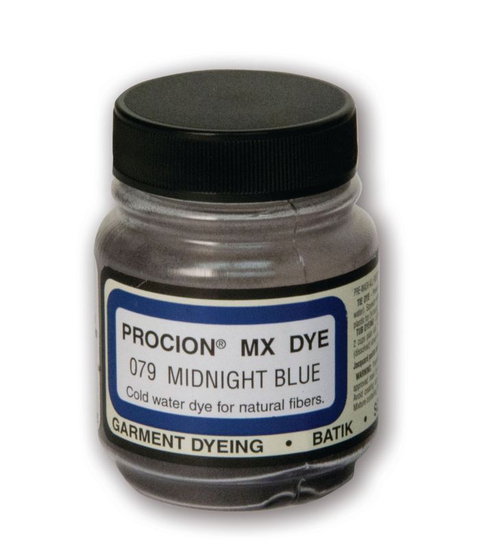 Deep Midnight Blue Procion MX dye powder (18.71g) for cold water dyeing on cotton, linen, and canvas fabrics.