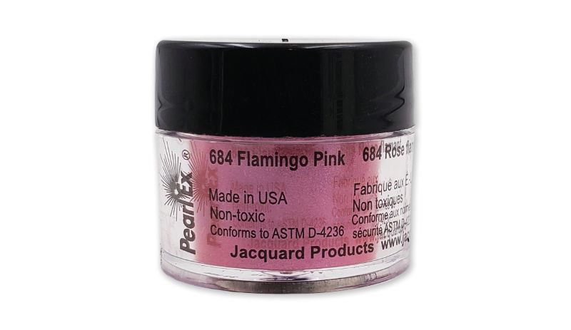 Pearl Ex Powdered Pigment in Flamingo Pink, versatile for creating metallic and pearlescent effects in various art projects.
