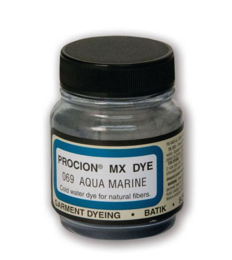 PROCION MX DYE in Aquamarine, a vibrant cold water dye for cellulose fibers, ideal for various creative dyeing techniques.
