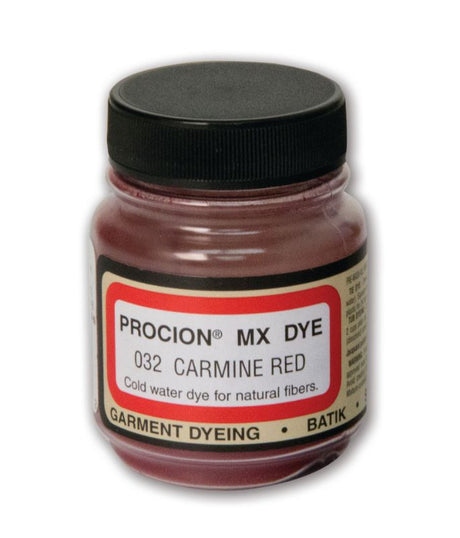 Vibrant JACQUARD CARMINE RED 032 dye for fabric arts, ideal for cold water dyeing on cotton and linen, 18.71g.